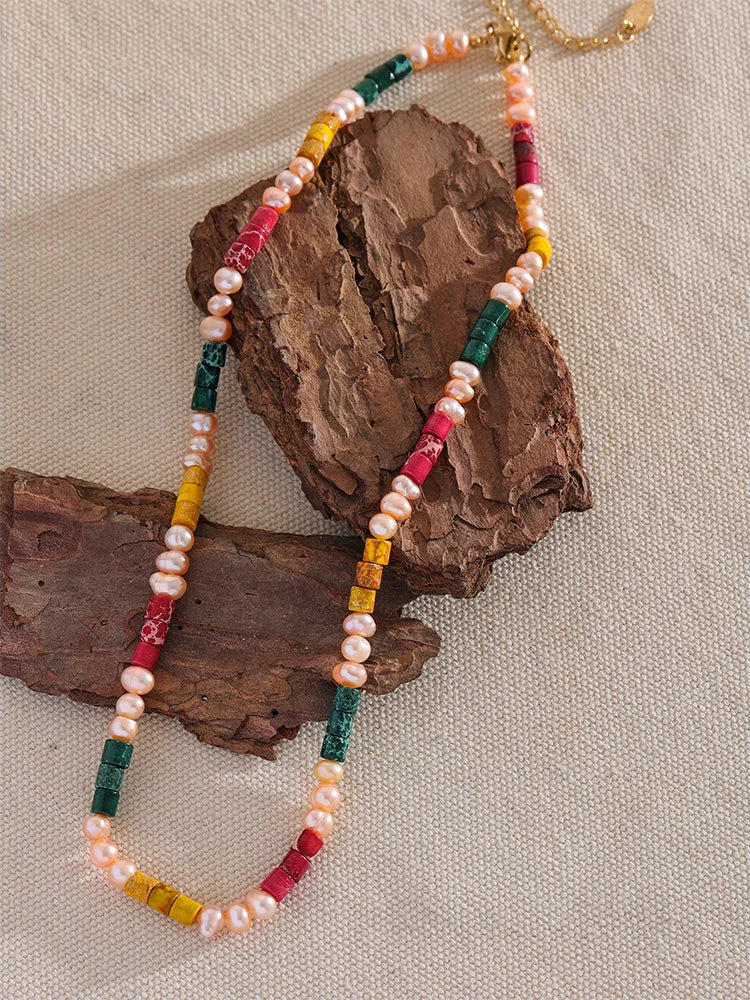 Pearl Natural Stone Beaded Necklace - Ecru
