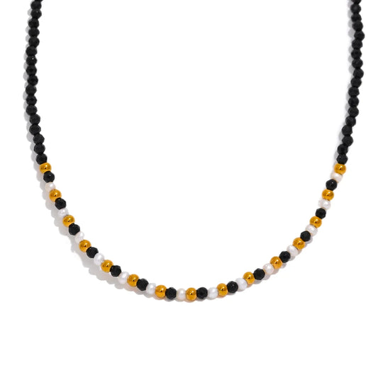 Refinedblack Crystal Pearl Beaded Necklace - Ecru