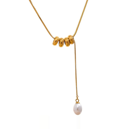 Round Beads Chain Imitation Necklace - Ecru