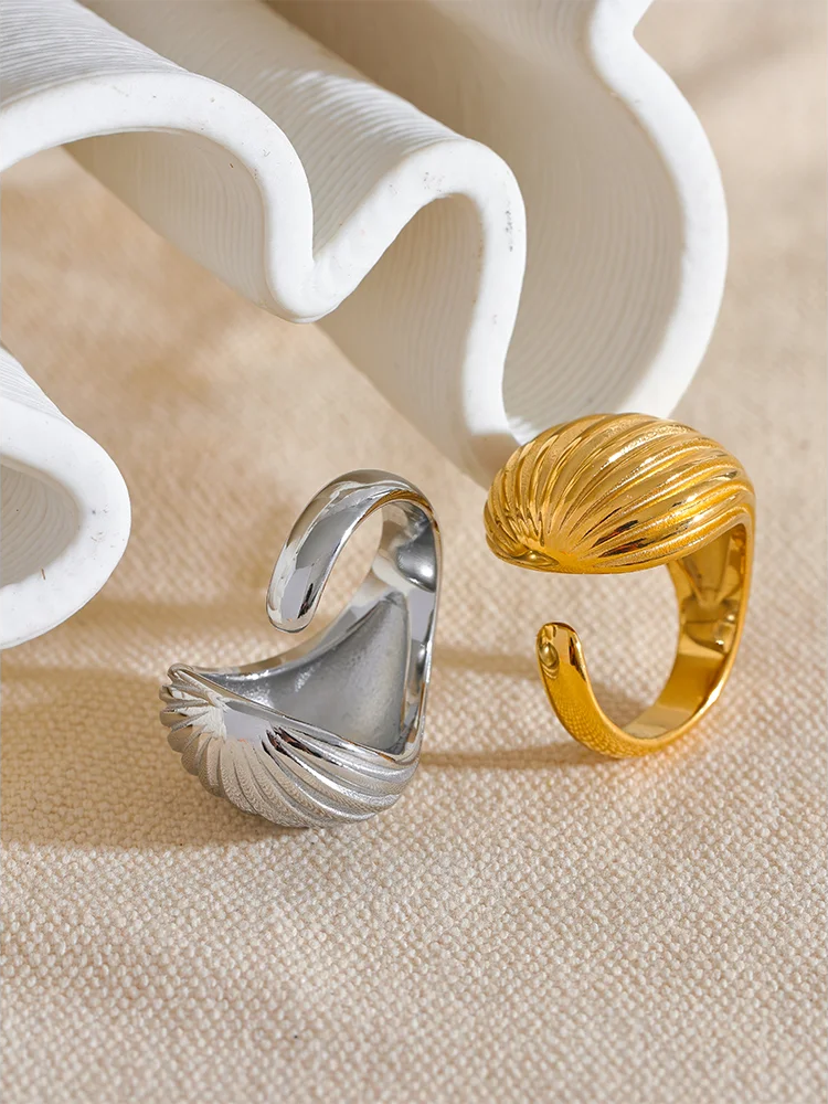 Stripe Geometric Fashion Open Ring - Ecru