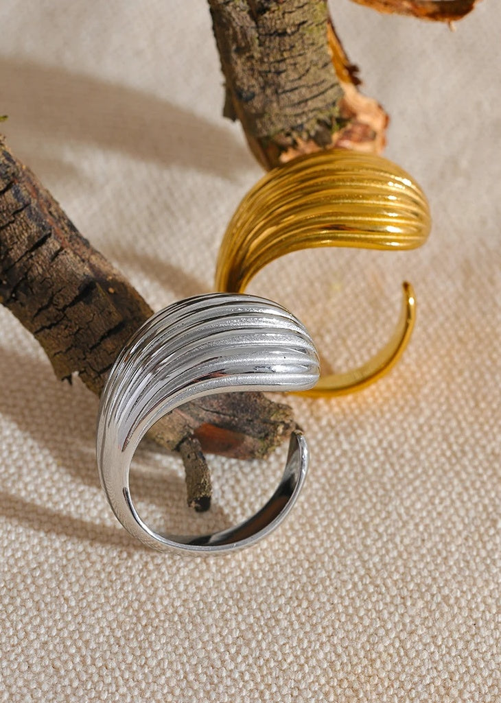 Stripe Geometric Fashion Open Ring - Ecru