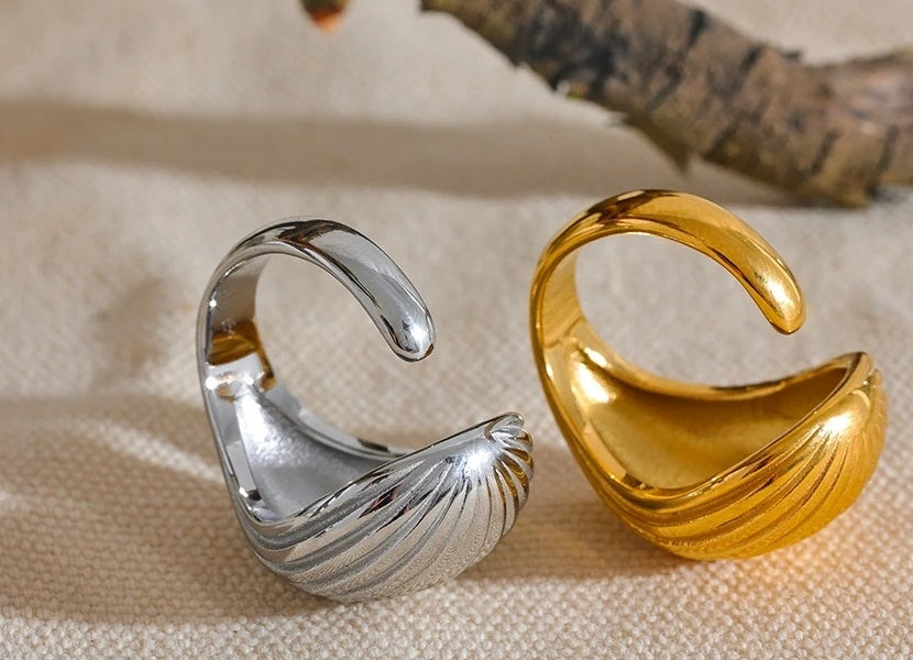 Stripe Geometric Fashion Open Ring - Ecru