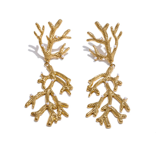 Textured Trendy Pearl Statement Earrings - Ecru